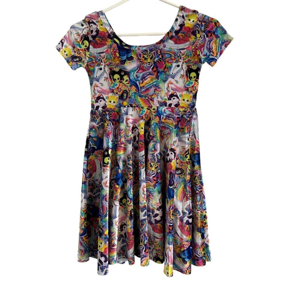 Wild Rich Kids twirl Dress youth size 9/10 Lisa Frank velvet unicorn cat pegasus - Picture 4 of 9